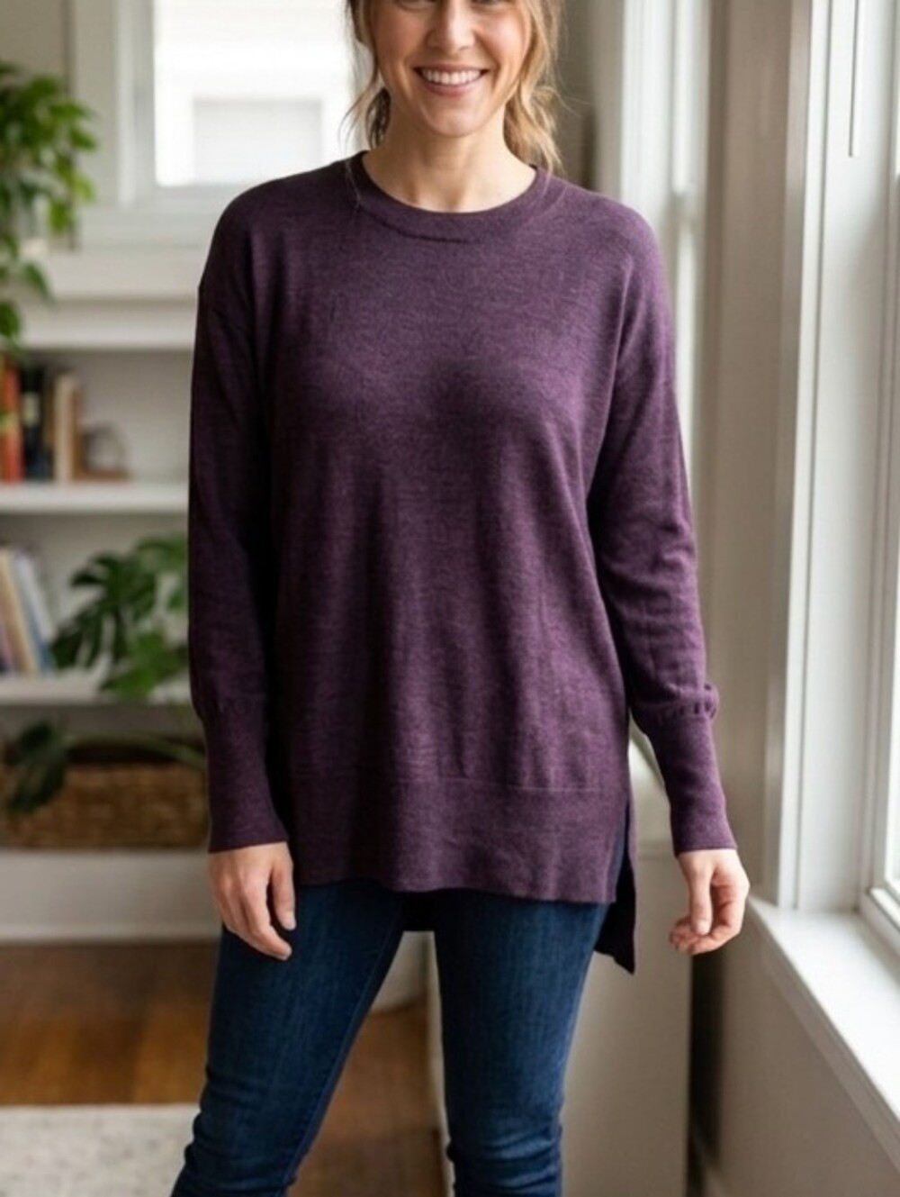 Max Studio 100% Extra Fine Merino Wool Sweater Deep Purple Long Sleeve  Size L